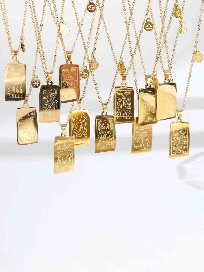 Product Introduction of Constellation Design Pendant Necklace for Women, Stainless Steel Jewelry for Party, Daily Clothing Decor, Trendy All-match & Exquisite Jewelry for Birthday Gift 2