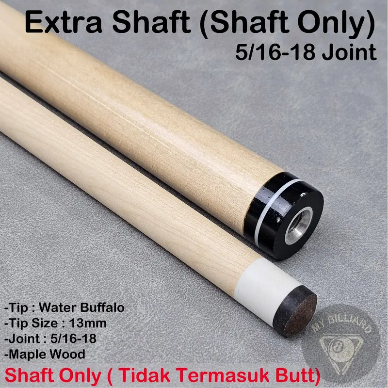 Shaft Only Extra Shaft Billiard - Maple Wood Shaf Kayu Billiar Tanpa Butt 0