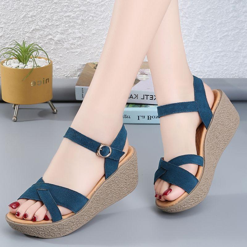 Xăng Đan Đế Xuồng Cho Nữ, Giày Đế Bằng Đa Năng Thoải Mái Mới, Da Thật, Thường Ngày, Gót Khối, Xăng Đan Gót Giữa, Mùa Hè 5
