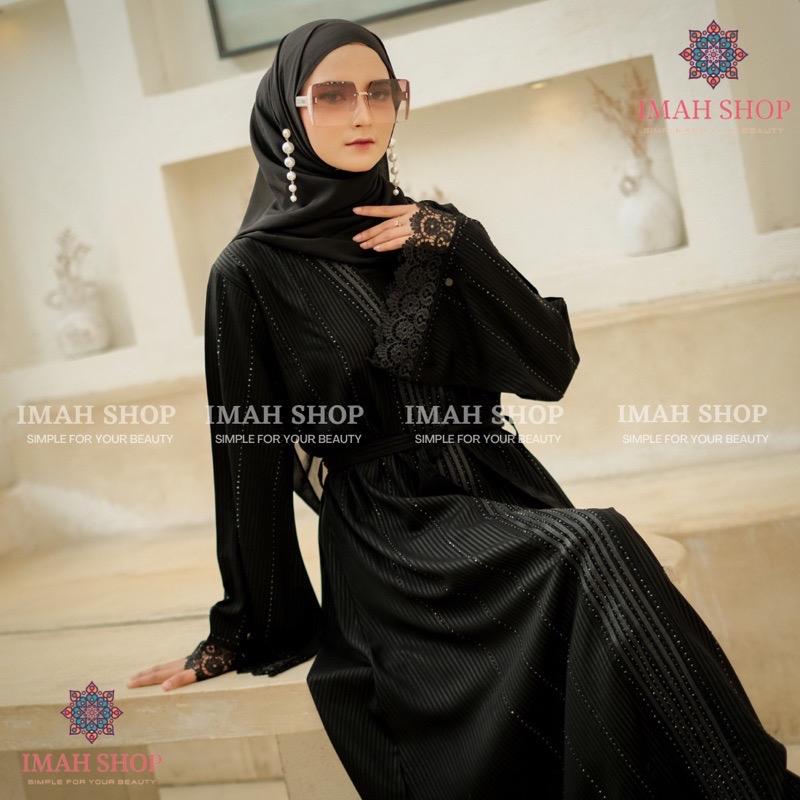 Abaya Hitam Turkey Gamis Syari Muslimah Embos Hitam Kombinasi Renda Dress Arab Saudi Mata Hitam 951 9