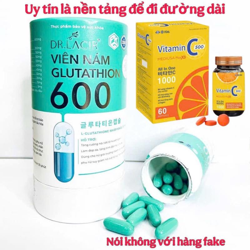 (combo 1 glu + 1 C) Viên Uống  glutathion 600 - Thực phẩm hỗ trợ sức khỏe