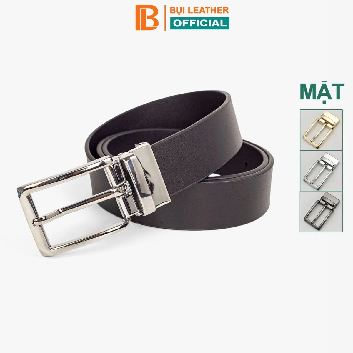 Thắt lưng nam Bụi Leather L112 da bò nguyên tấm-màu đen khóa cài dâ y