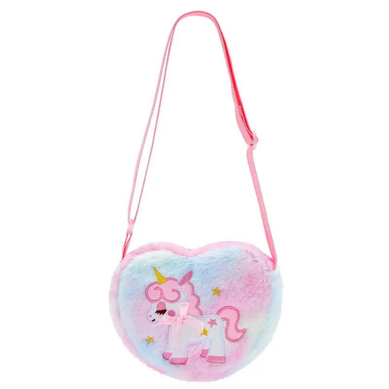 Unicorn Shoulder Bag Plush Crossbody Bag Cute Love Shape Bag Kindergarten Girls Coin Purse Storage Bag Gift