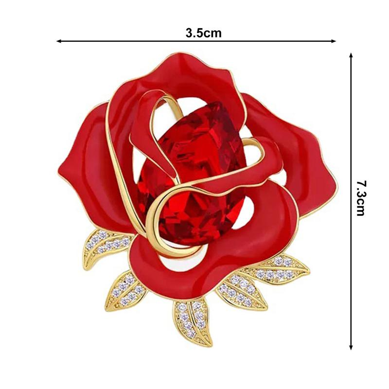 Product Introduction of Elegant Red Rose Flower Shape Brooch Shining Rhinestones Inlaid Pin Evening Gown Dress Badge Coat Party Accessories 0