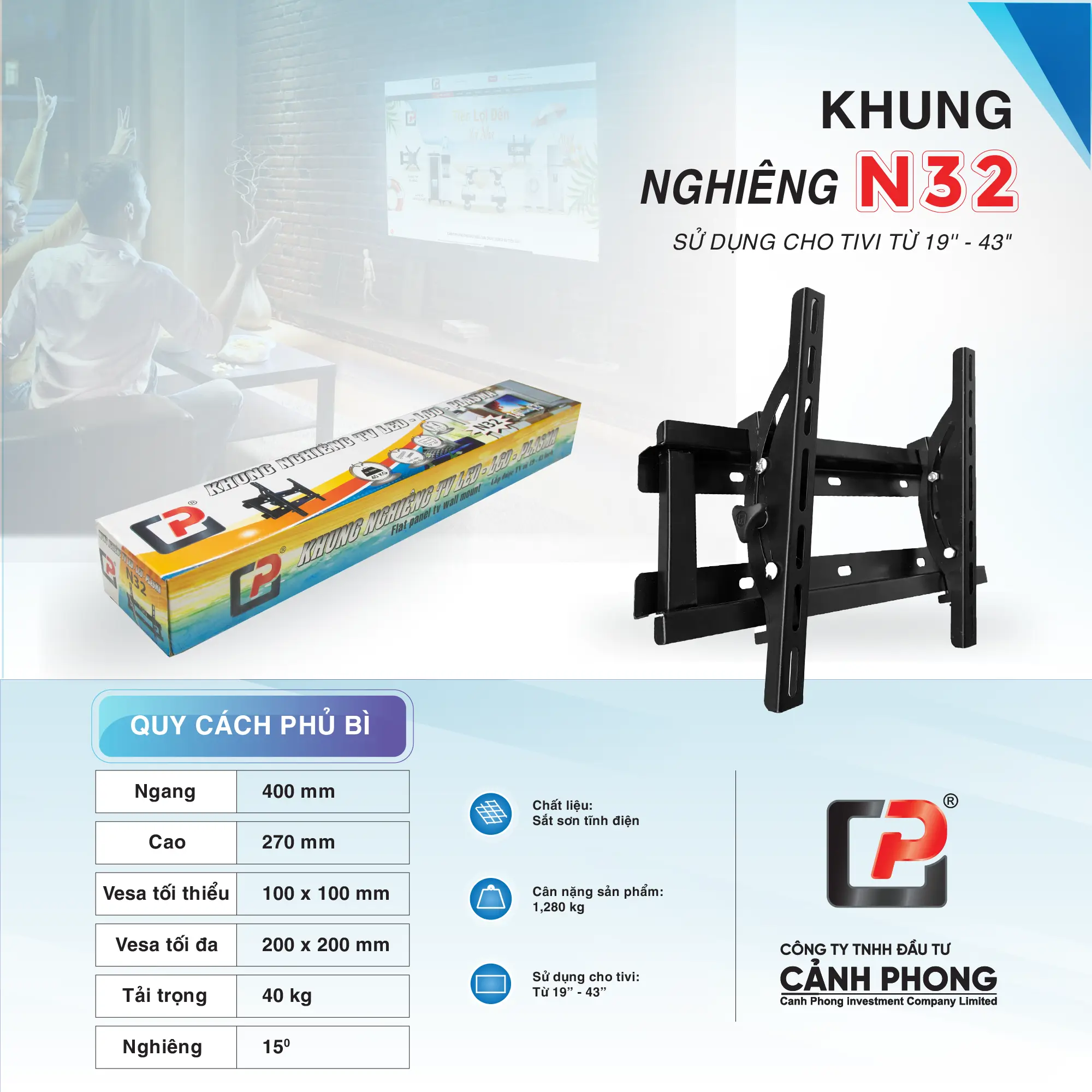 Giá treo tivi led, khung kệ treo tivi nghiêng từ 19inch-65inch điều chỉnh góc nghiêng 15 độ + kèm ốc vít