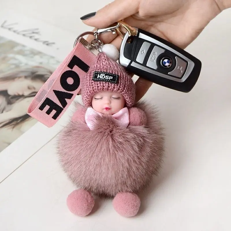 HOSP Gantungan Kunci Boneka Baby Lucu Baru Dobel Bahan Bulu Halus & Lembut Warna Gold Cocok untuk Tas Mobil atau Motor Gantungan Kunci Rumah Elegan dan Cantik 3