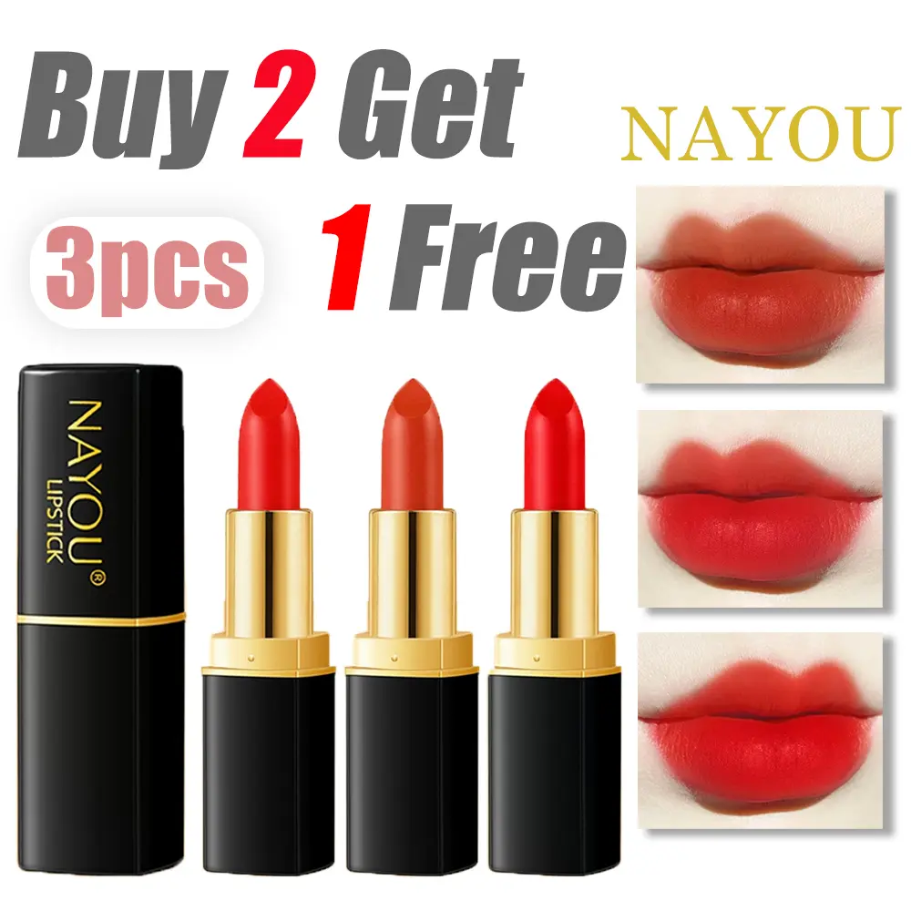Son Môi NAYOU, 3 Gói, Không dính, Không Thấm Nước, Dưỡng Ẩm Nhẹ, Trang Điểm Môi, Mua 2 Tặng 1 Ưu Đãi Miễn Phí