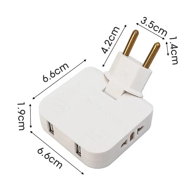Bộ chuyển đổi ổ cắm phích cắm, Có Thể Xoay 180 độ, phích cắm EU, 4 cổng, Bộ Chuyển Đổi du lịch Mỹ sang EU, với 2 cổng USB, Ổ cắm điện, Ổ cắm AC 7