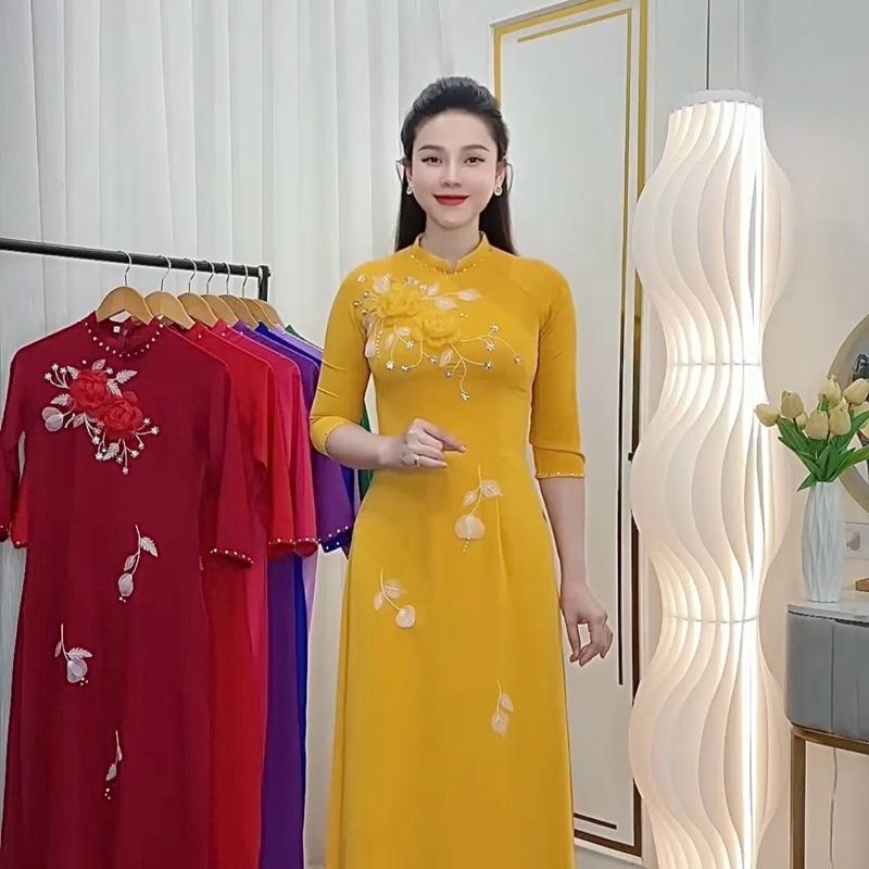ÁO DÀI THÊU TAY LỤA MỸ CAO CẤP 4