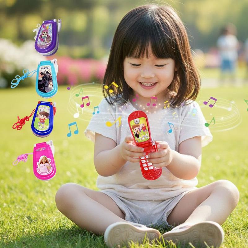 Đồ chơi điện tử dạng flip phone (máy gập), có nắp gập, phát âm thanh và ánh sáng, mẫu điện thoại hoạt hình dành cho trẻ em