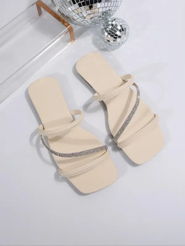 Women's Fashionable Rhinestone Decorated Slide Sandals, Casual Comfortable Flat Sandals for Summer, Lightweight Breathable Shoes for Daily Wear 4