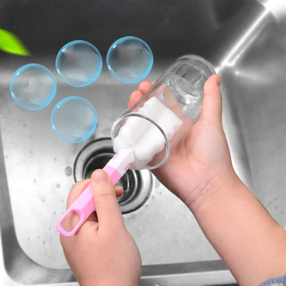 Sponge Handle Brush Foam Bottle Cup Glass Kitchen Car Baby Bottle Cleaning