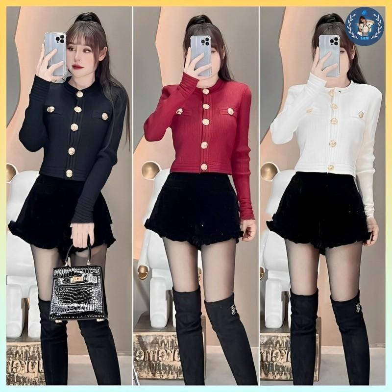 [A245] Áo KHOÁC ngoài len cardigan hàng dệt kim NÚT VÀNG dài tay mặc 2 KIỂU Quảng Châu sang trọng - L2M (Top Len tingoan Nhung Women ) 【 hoa hồng  
