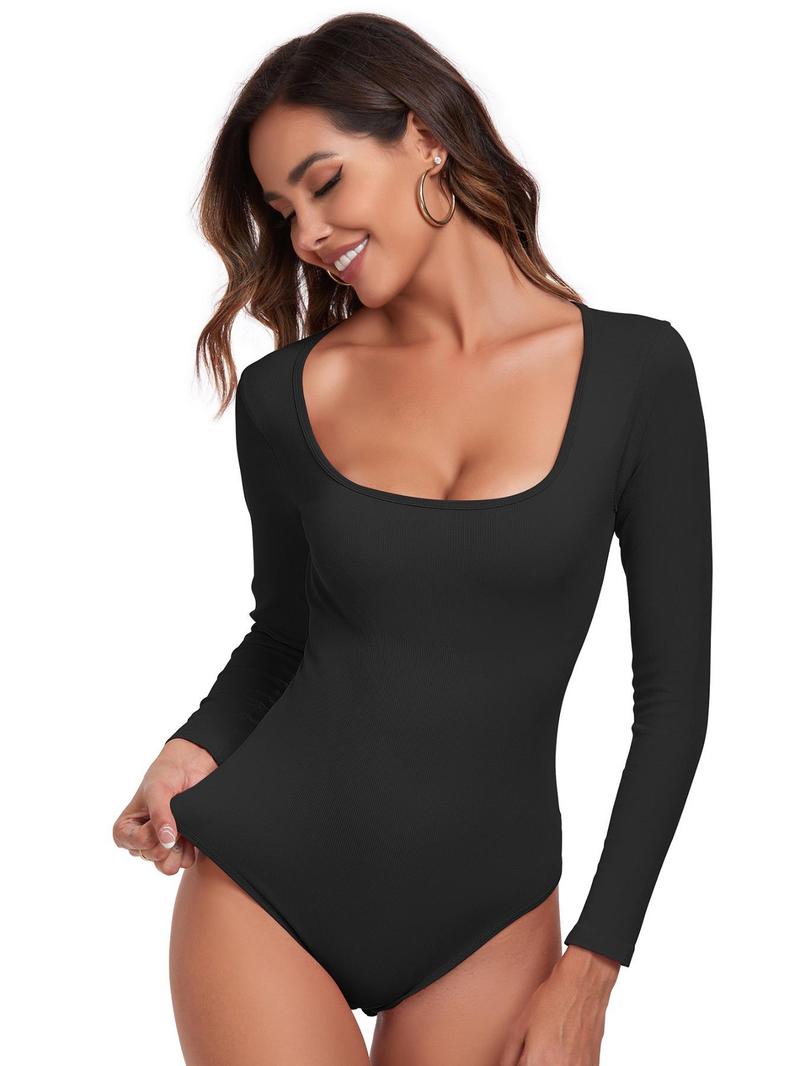Product Introduction of Women's Solid Long Sleeve Scoop Neck Sports Bodysuit, Casual Comfy Sports Jumpsuit for Yoga Gym Workout, Women Sportswear for Spring & Fall 8