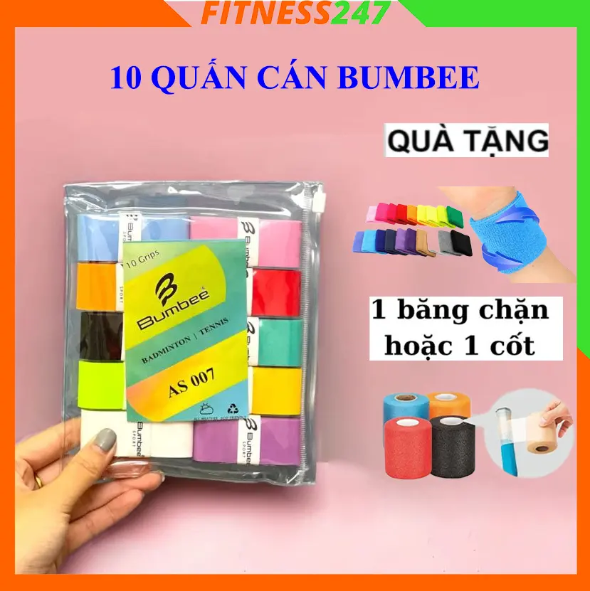 Combo 10 Quấn Cán Bumbee AS007, Cuốn Cán Vợt Cầu Lông, Tennis, PickleBall chính hãng chống trơn chống mồ hôi tay