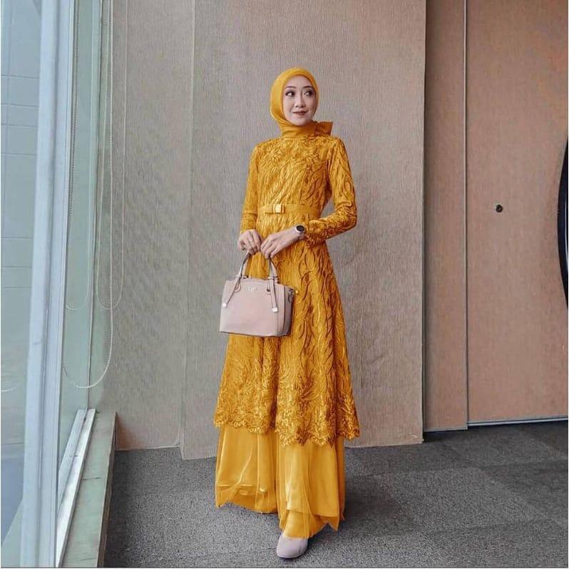 Product Introduction of MAXI ALMIRA / 4 UKURAN / M / L / XL / XXL / GAMIS KONDANGAN / GAMIS TILE MUTIARA / FASHION GAMIS WANITA Panjang Dalaman Muslim Pita Dress Pesta Kombinasi Remaja 11