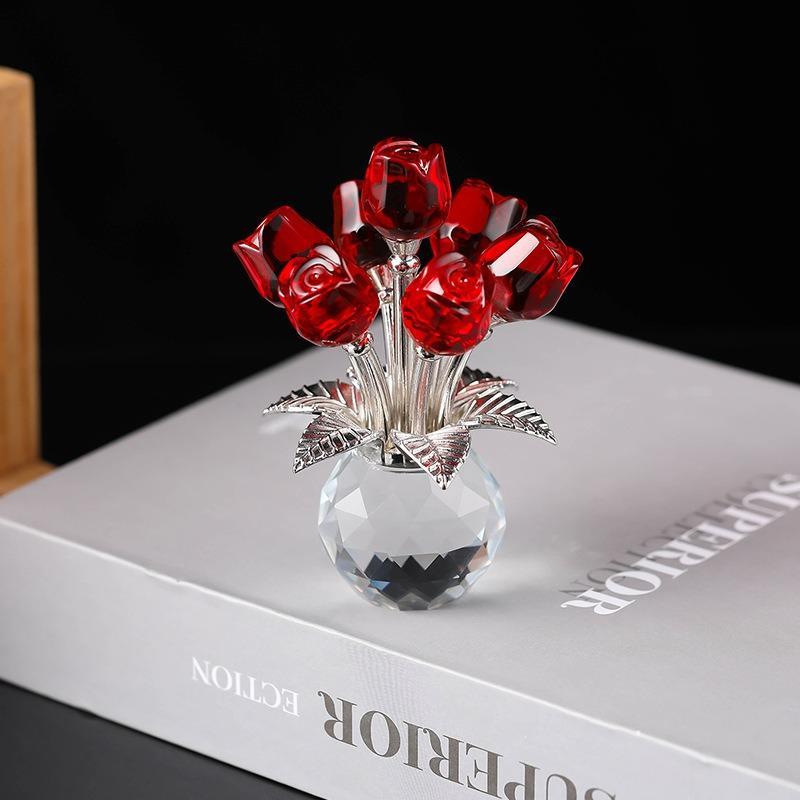 Artificial Crystal Rose Ornament, Flower Design Desktop Decoration, Home Decor for Living Room Bedroom Office, Gift for Friend & Family 2