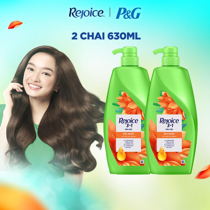 Combo 2 Chai Dầu Gội REJOICE Siêu Mượt + Hoa Hồng Jeju - Chai 630MLx2