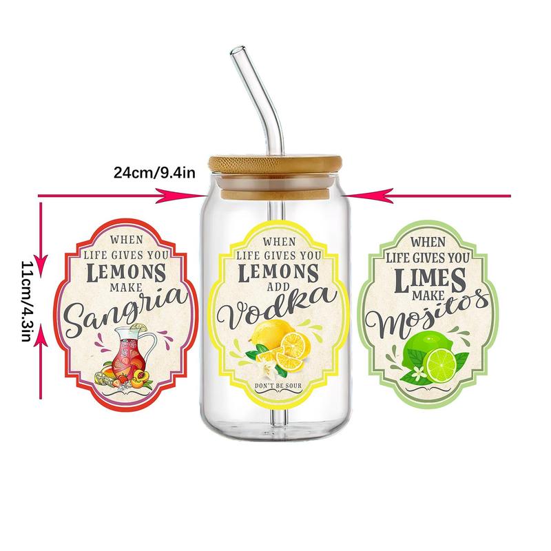 Cartoon Lemon Theme Cup Stickers, 4 Counts/set Waterproof Self-adhesive Cup Wraps Decals, DIY Decorative Stickers For Home Cup Water Bottle 2