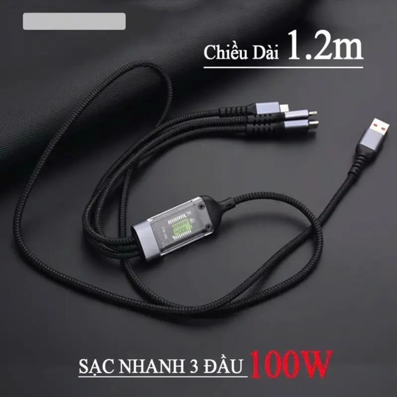 Cáp Sạc Nhanh 3 Đầu 100W - Dây Sạc 3 Trong 1 Chống Đứt Chống Rối - Cáp sạc 3 in 1 -Phụ Kiện sạc có cổng Usb 2