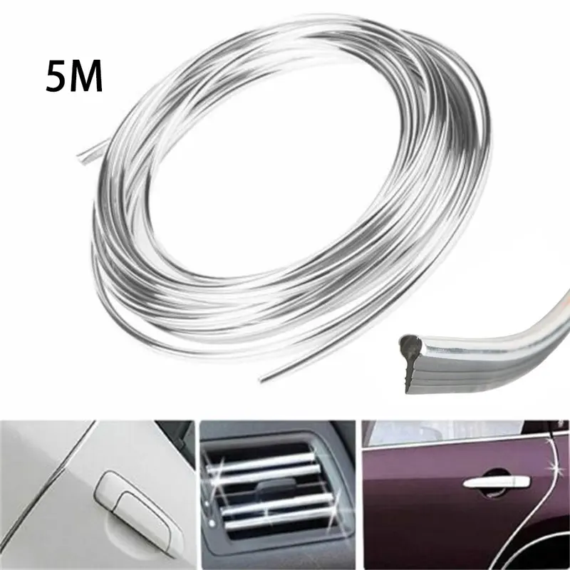 Dải niêm phong cao su đúc trang trí cạnh cửa tự động, chiều dài 5M, bảo vệ chống xước, bạc mạ điện, khuôn mẫu tạo kiểu, 1 miếng 0