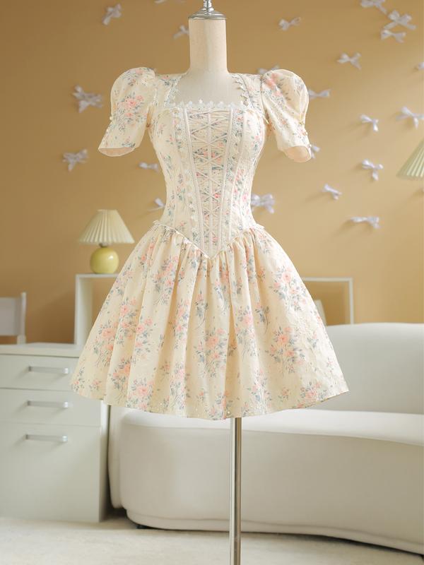 SÒ VINTAGE - VALERIA Đầm hoa thêu nổi phối ren