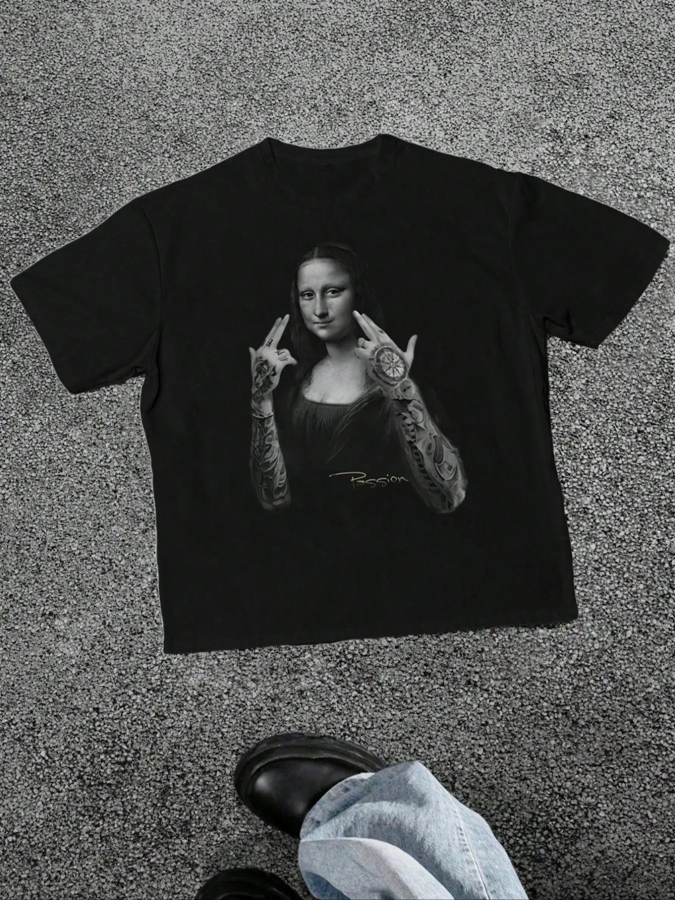 Men's Mona Lisa Print Round Neck Tee, Regular Fit Casual Graphic Short Sleeve T-shirt for Summer, Men's Top for Daily Wear