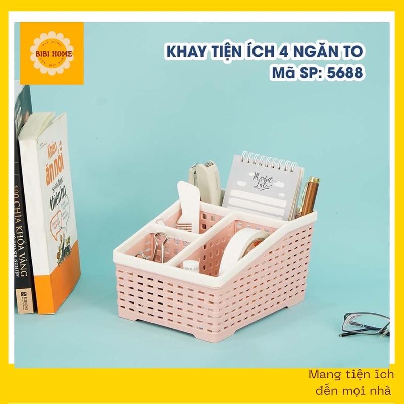 Giỏ đựng đồ cá nhân tiện ích 4 ngăn nhựa cao cấp. Khay tiện lợi đựng đồ dùng văn phòng công sở, bàn làm việc, học tập Rổ