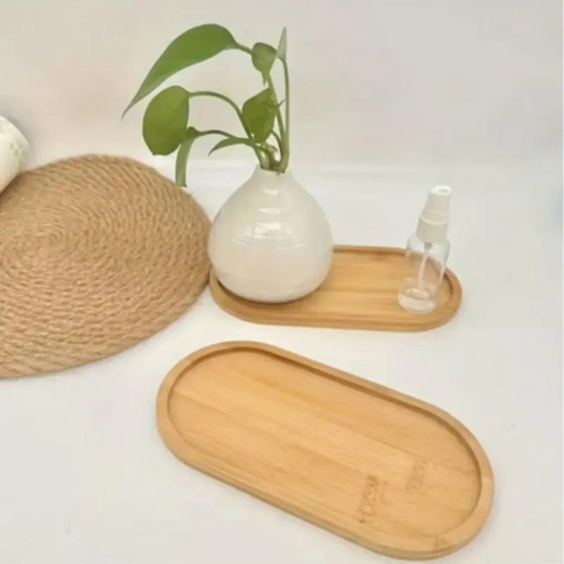 Wooden Oval Tray, 1 Count Bamboo Perfume Sundries Key Display Storage Tray, Multipurpose Storage Tray for Bathroom Kitchen Office Restaurant Home Dormitory