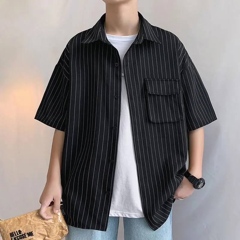 Kemeja Pria KSL Oversize Salur Lengan Pendek Fashion Pria