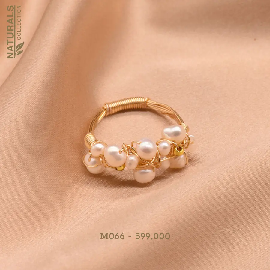 M066-Nhẫn mạ vang mặt ngọc trai thiên nhiên cao cấp các hạt 2mm Natural Collection thiết kế tinh tế, thời trang - Handmade Chuẩn xuất khẩu