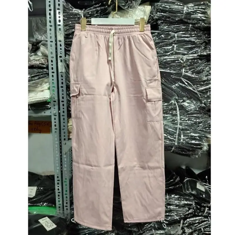 Quần ống rộng kaki túi hộp cạp chun dây rút dáng suông dài Quần kaki ống rộng lưng cao bo gấu co giãn màu Đen kem hồng Nữ Ong 4