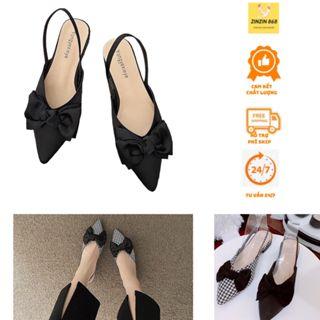 Sục nữ đính nơ thời trang Sandanl nữ phối nơ màu đen   sang chảnh Mũi nhọn 0