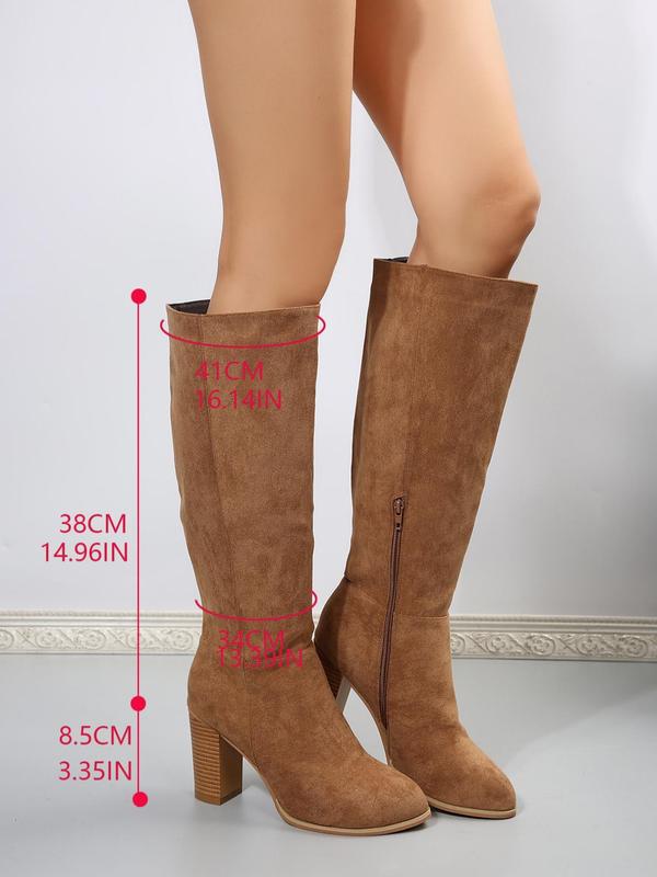 Women's Fashionable Solid Zipper Design Boots, Casual Comfortable Knee High Heels Boots for Daily Wear, Non-slip All Match Pointed Toe Winter Shoes for Party, Club 5