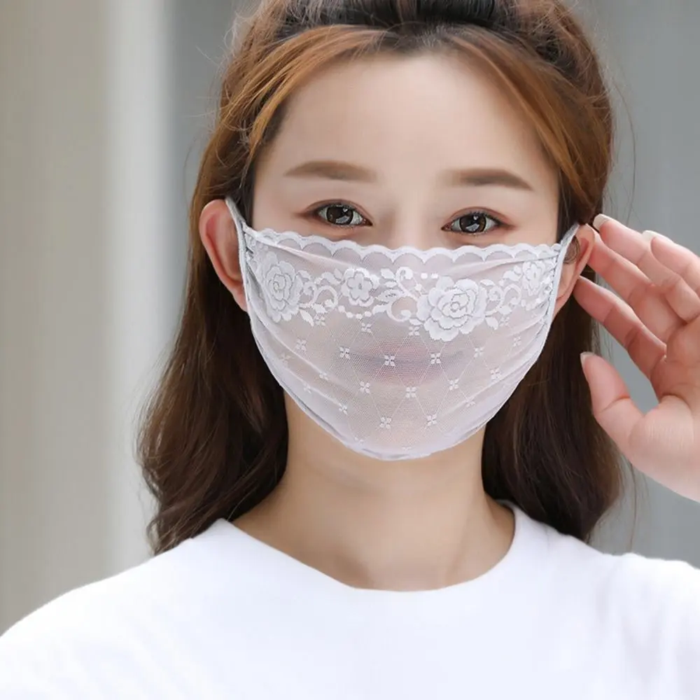 Elastic Breathable Sports Mask For Women Hiking UV Protection Solid Color Fishing Face Shield Sunscreen Mask Face Cover Lace Mask