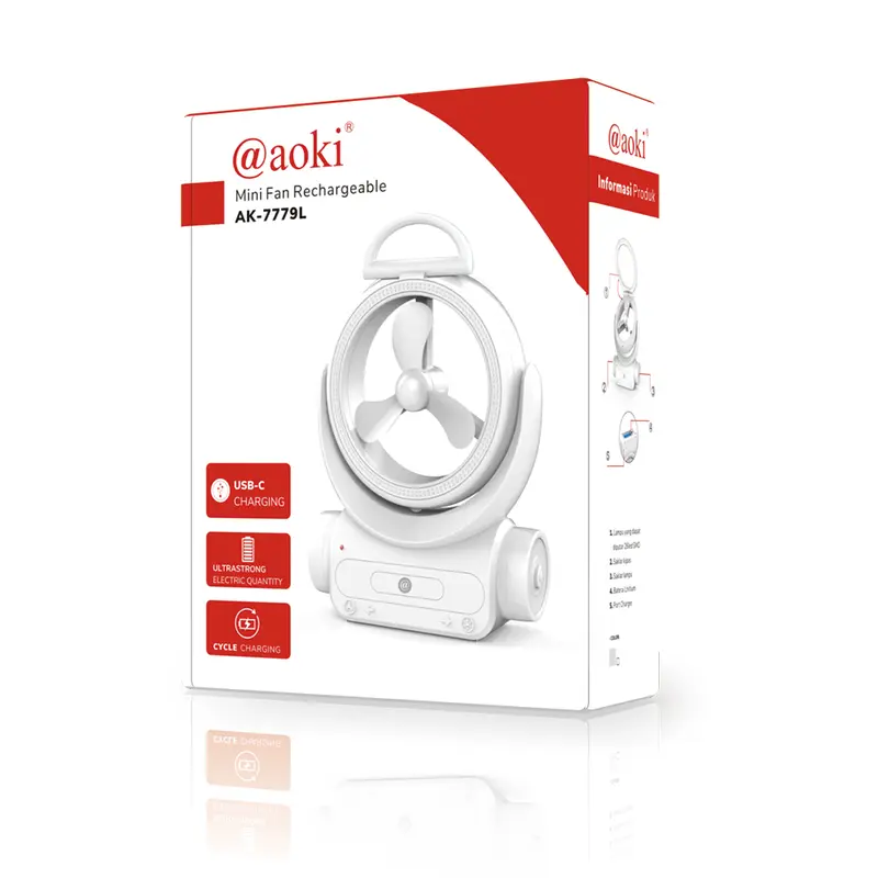 AOKI Kipas angin Meja Charger USB-C dapat dilipat lampu darurat 6.5inches tahan hingga 8Jam kipas  charger 4