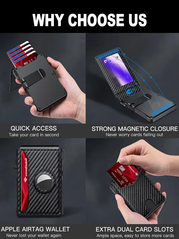 Men's Business Wallet with Card Slots, Casual Pu Leather Pop Up Money Clip Wallet Card Holder, Rfid Blocking for Daily Use (not Contain Airtag), Couples Gifts, Accessories for Men 6