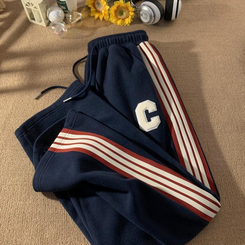 Quần Ống Rộng Nam Cỡ Cực Lớn 1.0-150kg Lót Lông Cừu Quần Nỉ Thể Thao Sọc Quần Ống Đứng Đường Phố Cao Cấp Mỹ Thích Hợp Cho Mùa Thu Và Mùa Đông Quần Áo Nam