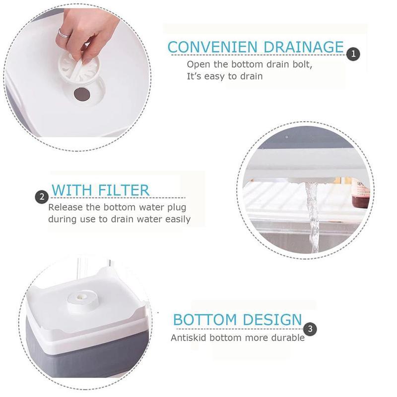 Collapsible Laundry Basin, 1 Count Portable Drain Basin for Kitchen Sink, Multifunctional Fruit Vegetable Washing Basin, Foldable Camping Bucket, Chill Room Accessories 3