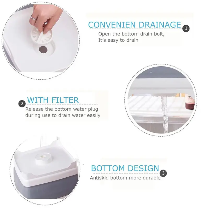 Collapsible Laundry Basin, 1 Count Portable Drain Basin for Kitchen Sink, Multifunctional Fruit Vegetable Washing Basin, Foldable Camping Bucket, Chill Room Accessories 3