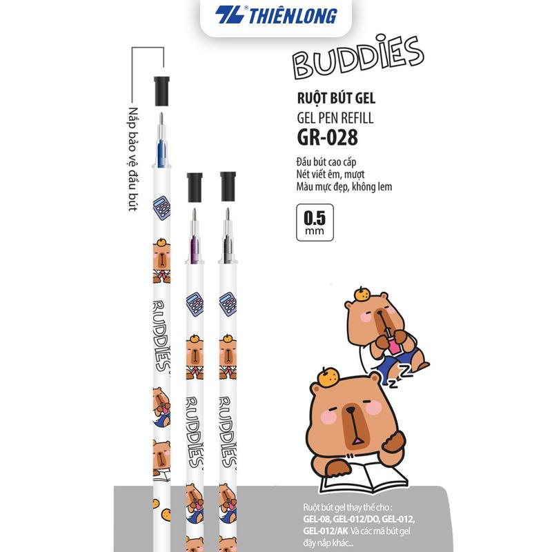Combo 5 10 20 Túi 02 Ruột bút gel Buddies Thiên Long GR-028 dùng cho bút Gel-08 Gel-012 Gel-012 DO Gel-012 AK