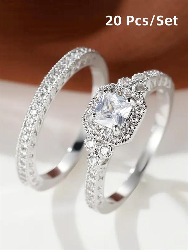 Women's Elegant Rhinestone Decor Rings, 2pcs/set Trendy Exquisite Promise Rings, Fashion Luxury Wedding Jewelry As Gift for Girlfriend Valentine's Day, Gift for Her 6