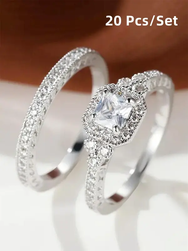 Women's Elegant Rhinestone Decor Rings, 2pcs/set Trendy Exquisite Promise Rings, Fashion Luxury Wedding Jewelry As Gift for Girlfriend Valentine's Day, Gift for Her 6
