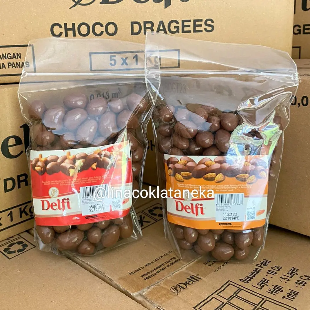 Delfi Almond 500gr choco Dragees, Delfi Cashew/mede 500gr Choco Dragees
