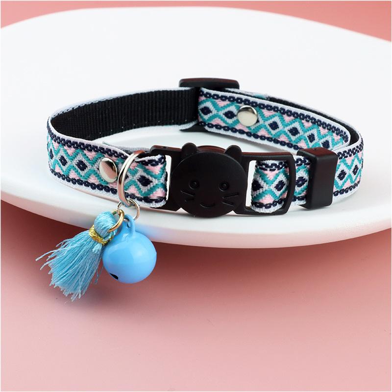 Product Introduction of Adjustable cat collar with tassels and bells embellished pet collar colorful plaid jacquard pattern for cat and dog collars 17