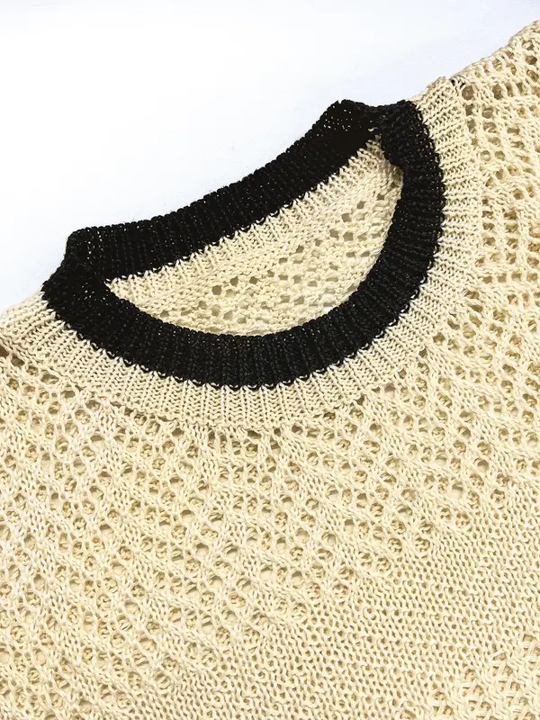 Women's Contrast Binding Sweater without Bottom, Casual Cap Sleeve Round Neck Knit Top for Summer, Fashion Women's Knitwear for Daily Wear 6