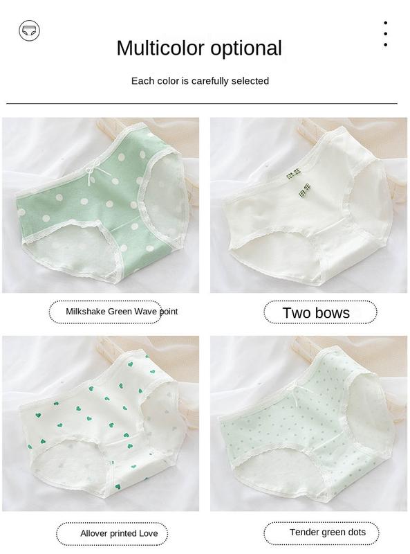 Product Introduction of Little Fresh Dot Print Milk Shake Green Girl Underpants 8