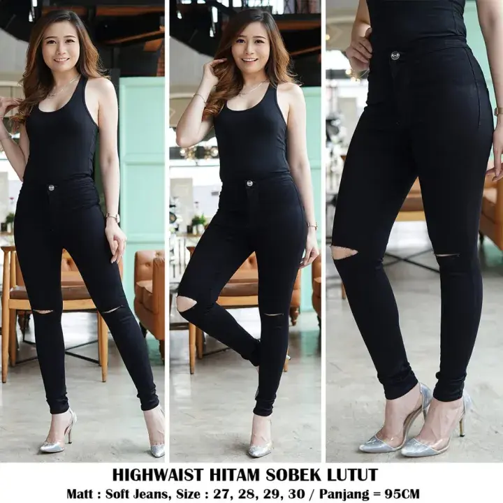 skiny bahan shoft jeans//celana panjang wanita/cewe gaul sobek dengkul/lutut 2