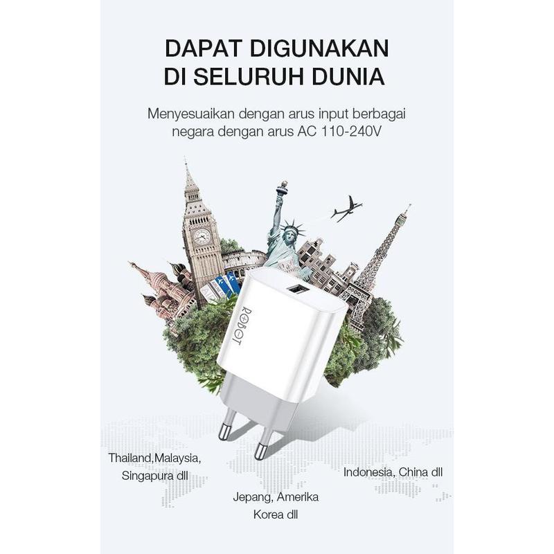 Charger Robot RT-K8 2A 10W | Cocok Untuk Semua Merek Hp | Adaptor Kepala Casan Tanpa Kabel | Fast Charging | Original | Murah 6