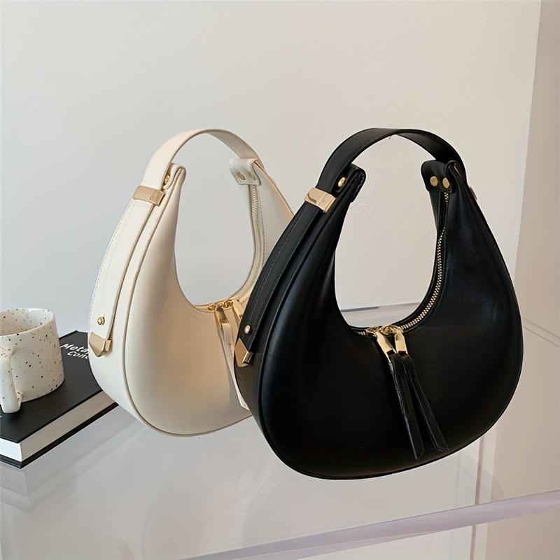 Classic Design Ladies Crossbody Shoulder Bag Textured And Atmospheric Ladies Bag Simple Zipper Solid Color Crescent Bag Large Capacity Retro Handbag PU Leather Underarm Bag 2
